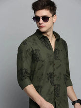 Men Green Printed Casual Shirt-COLMPRINT-3101-Olive