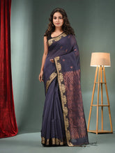 Grey Cotton Blend Handwoven Saree With Woven Zari Border-MA50BCT061100035