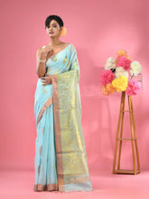 Sky Blue Cotton Blend Handwoven Saree With Paisley Motifs-MA51BCT431270009
