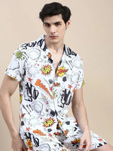 Men White Printed Casual Co ord Set-MARSHALL-1859-White