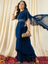 Pre-Draped Sarree with Blouse in Blue color