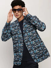 Men Blue Printed Casual Blazers-SOBLZ-082-17-Blue