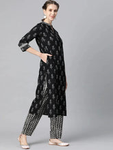 Women Black Rayon Blend Printed Straight Kurta Pant Set-VKSKD1182