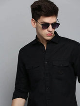 Men Black Solid Casual Shirt-RAPTORLINEN-4370-Black