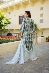 Women SkyBlue Muslin Embroidered KurtaPant & Dupatta Set