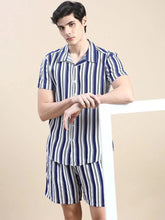 Men Blue Striped Casual Co ord Set-AM-92-9-Blue