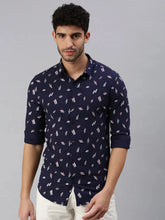 Men Navy Blue Printed Casual Shirt-STANDARDPRINT-1299-Navyblue
