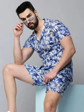 Men Blue Printed Casual Co-Ord Set-AM-78-4-Blue