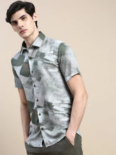 Men Green Graphics Casual Shirt-GEORGE-1638-Olive