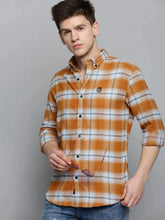 Men Orange Checked Casual Shirt-AARONCHECKS-4351-Orange