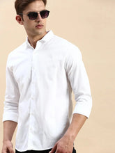 Men White Solid Casual Shirt-PARXPLAINDOBBY-3148-White