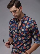 Men Blue Printed Casual Shirt-EASTIONPRINT-1428-Navyblue