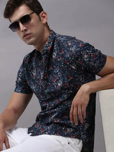Men Blue Printed Casual Shirt-AMBARPRINT-1474-Navyblue