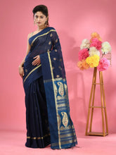 Navy Blue Cotton Blend Handwoven Saree With Texture Motifs-MA51BCT431160007