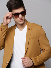 Men Gold Solid Blazer-EXES-3001-Gold