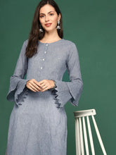Women's Navy Blue Solid A-Line Kurta-ON-397-Navyblue