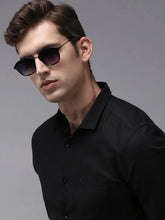 Men Black Solid Casual Shirt-COLINLINEN-1341-Black