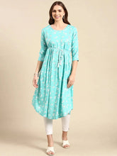 Women's Turquoise Blue Printed Anarkali Kurta-KG-555-Turquoiseblue