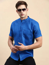 Men Blue Solid Casual Shirt-TOGOLINEN-5577-Blue