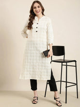 Women Straight Cream Embellished Kurta-UB-1262-Cream