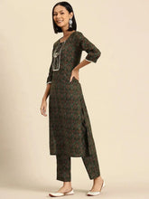 Kurta Pyajama with gota work Green Ajrak Print
