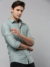 Men Green Striped Casual Shirt-COMPACTSTRIPE-4798-Seagreen