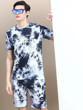 Men White Tie Dye Casual Co ord Set-EX-692-Whitenavyblue