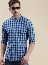 Men Blue Checked Casual Shirt-LAVINIA-1104-Blue