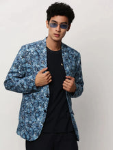 Men Blue Printed Casual Blazers-SOBLZ-082-6-Blue