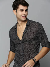 Men Black Printed Casual Shirt-HARPERPRINT-1701-Black