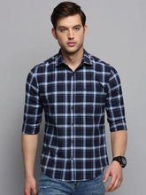 Men Navy Checked Casual Shirt-BOXERCHECKS-3344-Navyblue