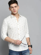 Men White Printed Casual Shirt-BENTONPRINT-4020-White