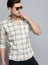 Men Beige Checked Casual Shirt-MARFACHECKS-4437-Beige