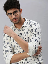 Men Cream Printed Casual Shirt-STANDARDPRINT-1302-Cream