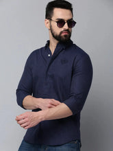 Men Navy Solid Casual Shirt-ELECTRAPLAIN-4523-Navyblue