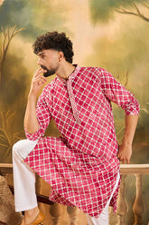 Red Silk Blend Embroidered Shibori Straight Kurta With Trousers MKSET1417