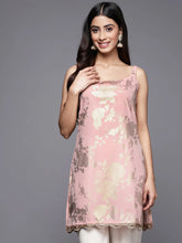 Pink Printed Tunic With Lace Inserts-AHTUCRFP-8128