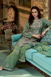 Green Solid Embroidered Straight Kurta Palaazo with Dupatta PKSKD3004