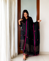 Midnight Bloom Black Chanderi Suit Set with Dupatta