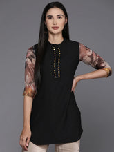 Black & Brown Printed Sequined Tunic-AHTUORDP-8150