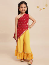 Maroon & Yellow Georgette Asymmetric Kurta Sets