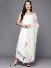 White Floral Printed Gotta Patti Pure Cotton Kurta With Palazzos & Dupatta-AHKUDUPZ-COMBO-706