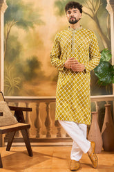 Yellow Silk Blend Embroidered Shibori Straight Kurta With Trousers MKSET1415
