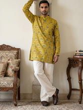Silk Blend Foil Print Kurta & Korean Pants Set ( 65KP PJ11W 5587Mustard )