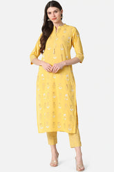 Women Yellow Golden Printed Kurta with Trousers Set