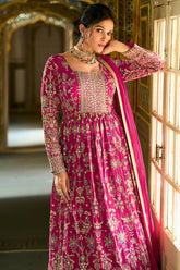 Pink Georgette Embroidered With Hand Work Gown With Dupatta VKSET1542