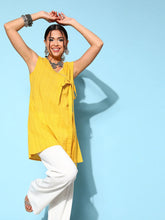 Mustard Yellow Pure Cotton Fluid Tie-Up Tunic-AHTUCOGPKH-8089