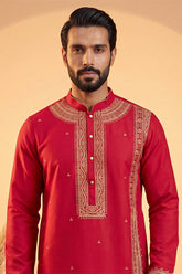 Pink Silk Blend Solid Emboidered Straight Kurta MKU2315