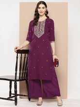 Burgundy Floral Yoke Design Kurta with Palazzos-AHKUPZ-COMBO-761-ICH