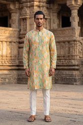 Green Silk Blend Printed Straight Kurta MKU2118